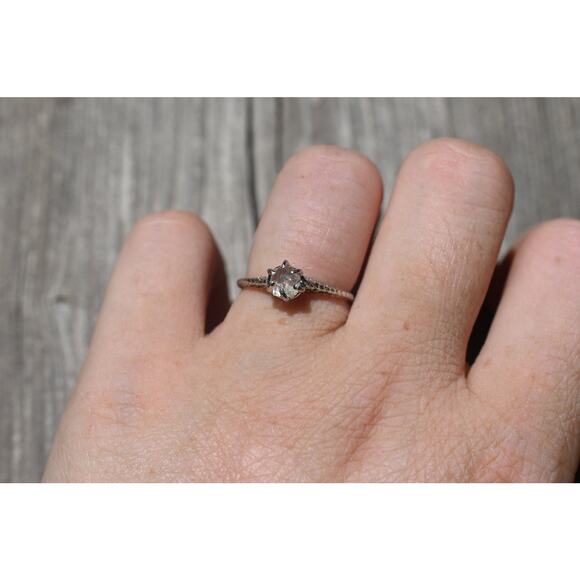 14k White Gold Art Deco Engagement Ring, Raw Alternative Diamond Ring, - Picture 3 of 3